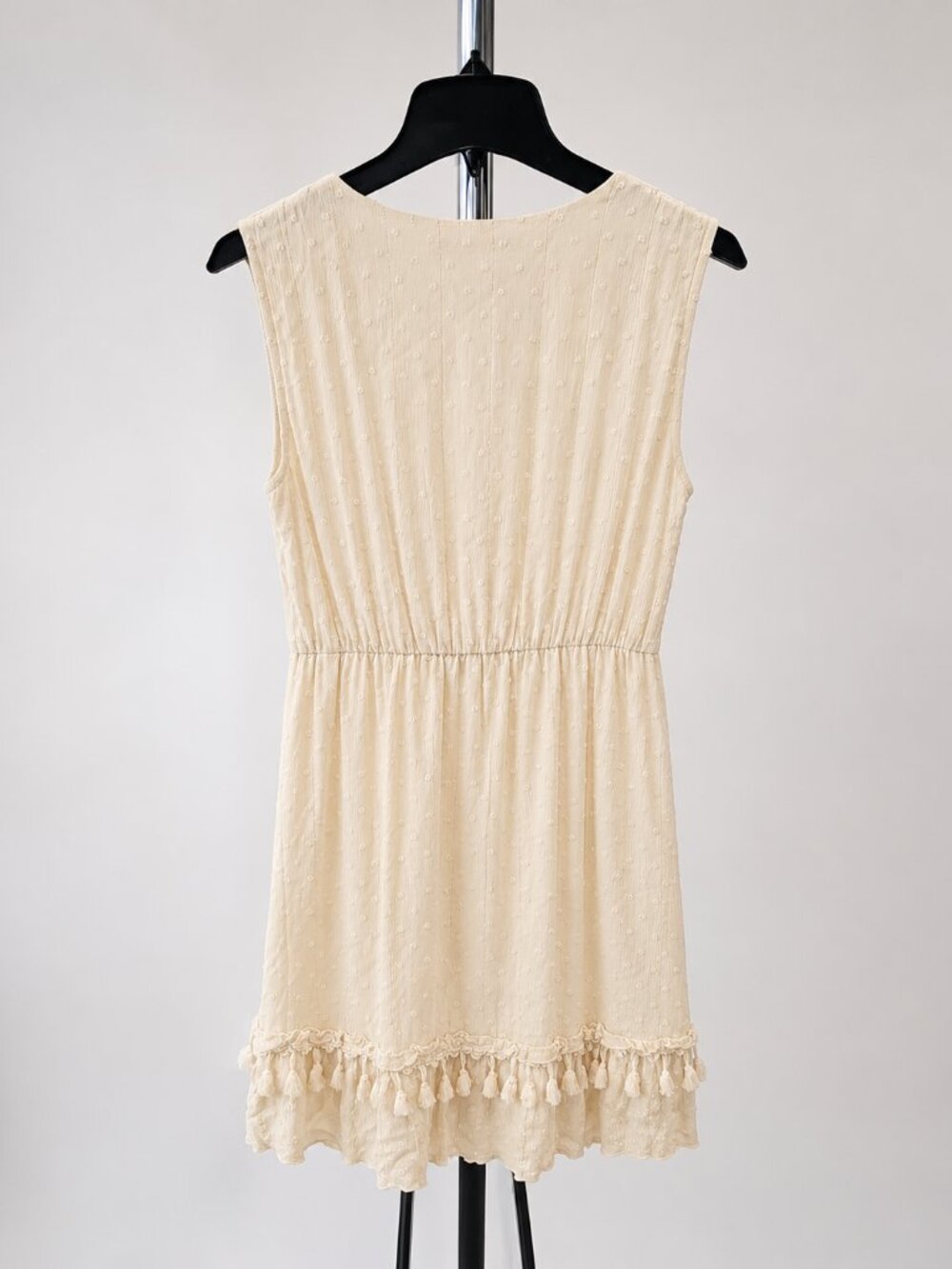 Azara Paris Cream Boho Ruffle Tassel Mini Dress S/M - Picture 3 of 8